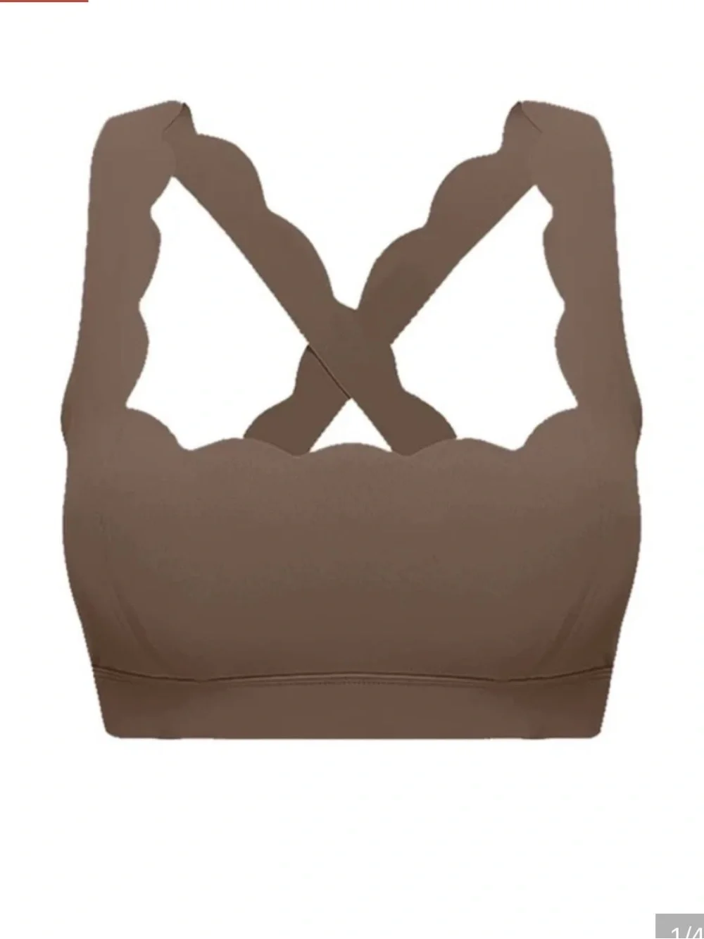 Scalloped Cross-Back Brown Padded Sports Bralette